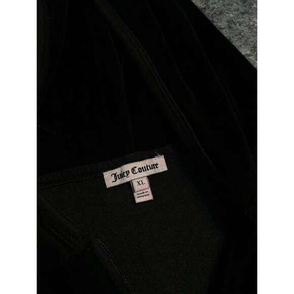 Juicy Couture VTG Black Velour Bling Hoodie Track Jacket Scottie Dog RARE XL - Picture 3 of 9